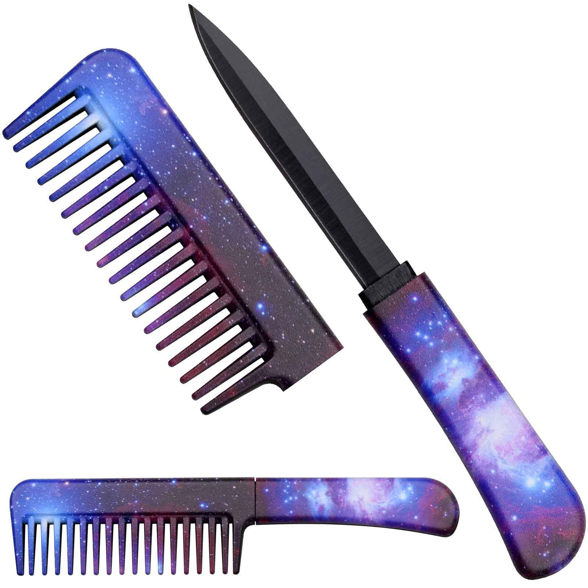 Self Defense Brush Comb With Hidden Knife - Galaxy Space - TOPHATTER'S ARMORY DEALS
