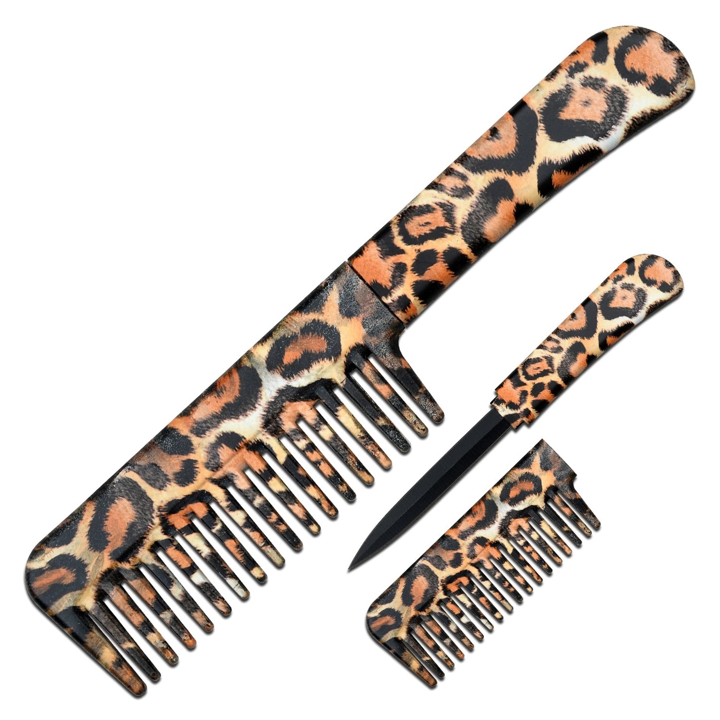 Self Defense Brush Comb With Hidden Knife - Leopard Print