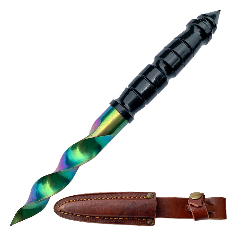 Handmade Rainbow Cyclone Tri-Edged Dagger Knife Hand Forged Kris Blade