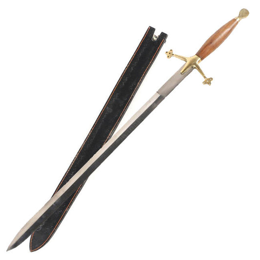 Brass Guard Claymore Sword with Leather Sheath