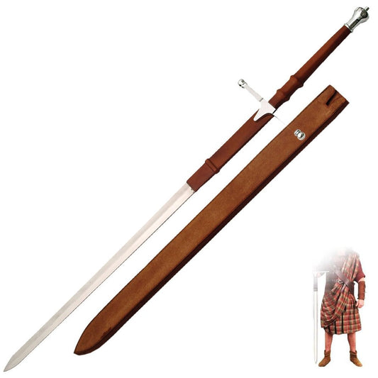 Silver William Wallace 54 Inch Long Two Handed Sword