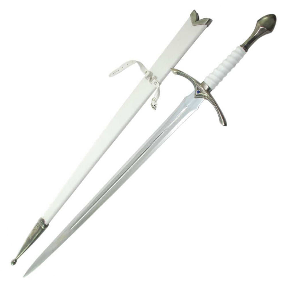 Fantasy Glamdring Replica Sword With White Leather Wood Scabbard - TOPHATTER'S ARMORY DEALS
