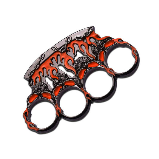 Orange and Gunmetal Flame Skull Brass Knuckle