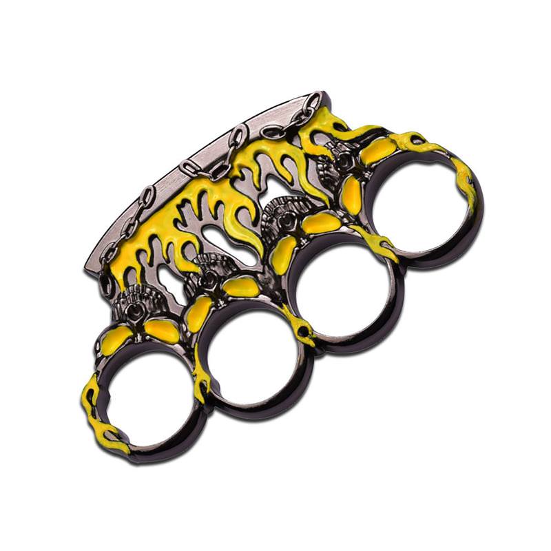 Yellow and Gunmetal Flame Skull Brass Knuckle