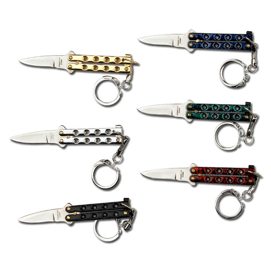 3.5" Mini Keychain Butterfly Knife Assorted Colors Set Of 12