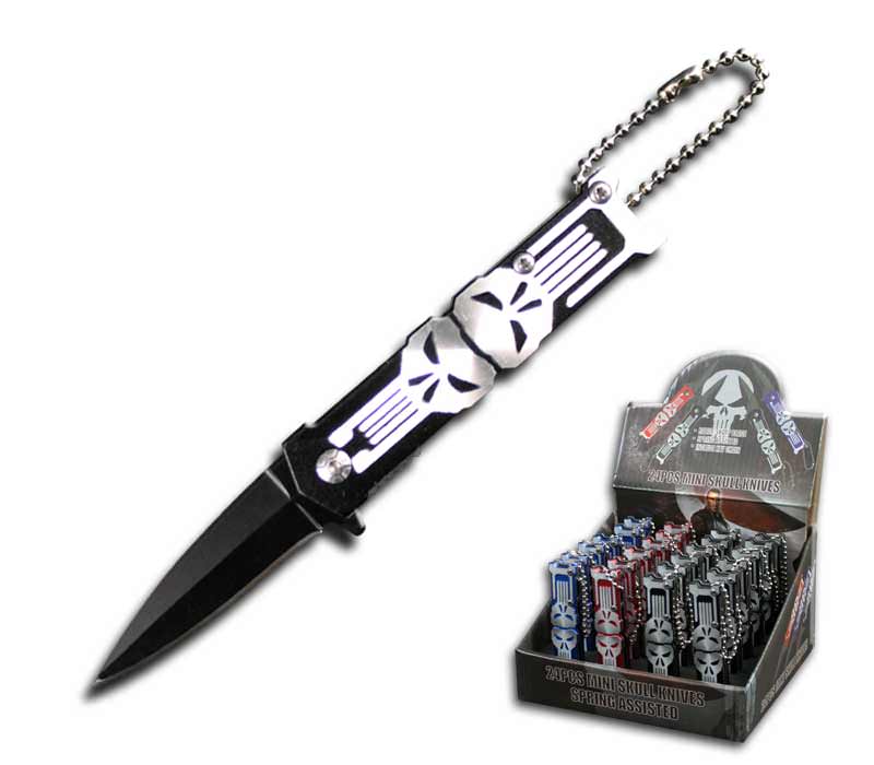 3" Closed 24 Pcs Mini Punisher Assisted Opening Knife Set in Display Box
