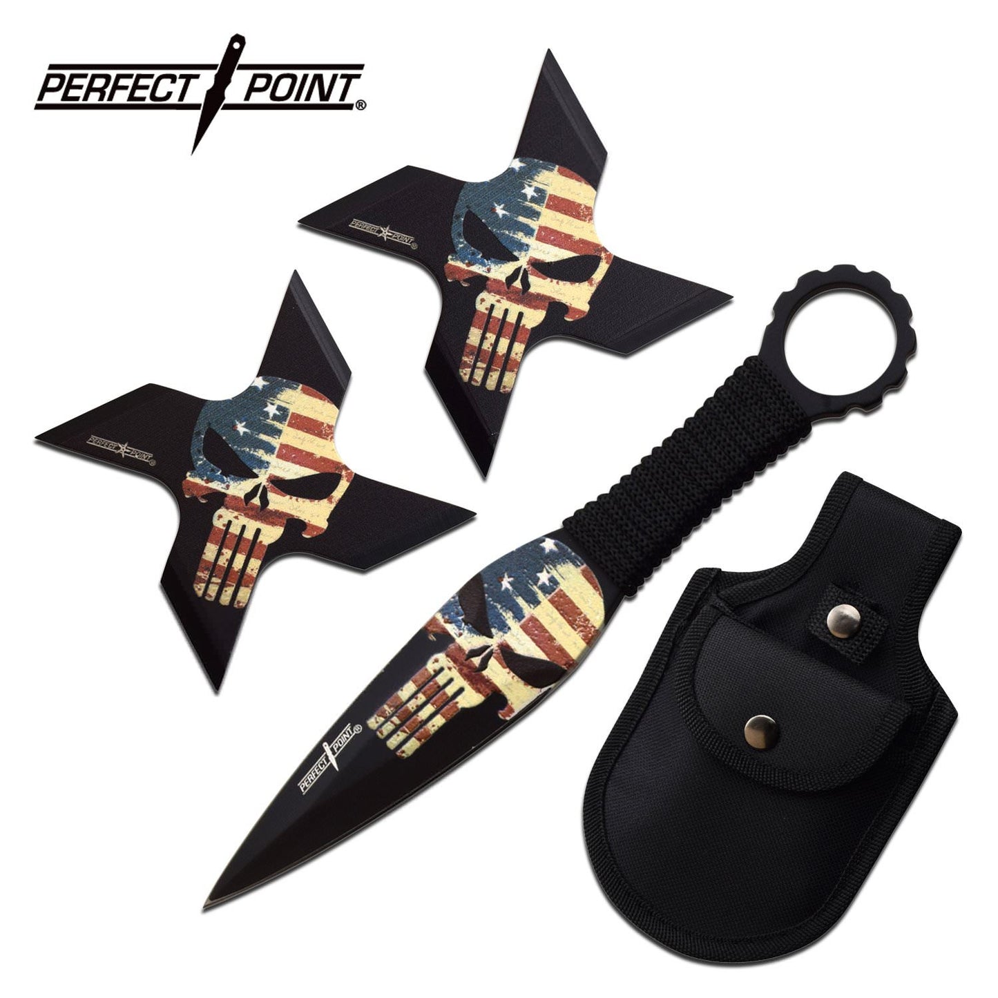 Punisher Throwing Knives and Ninja Star Shuriken USA Set