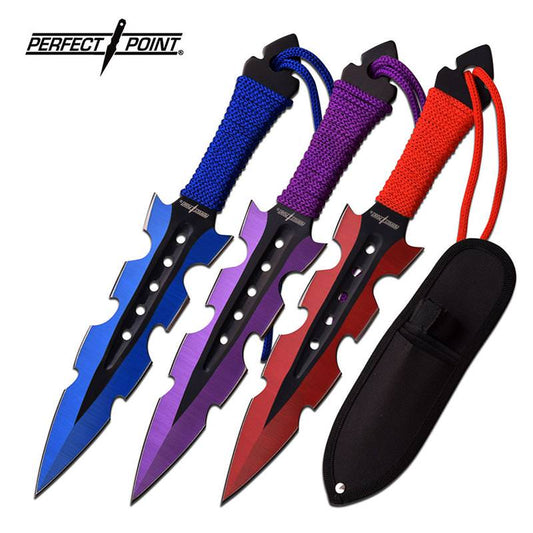Perfect Point 3 Piece Throwing Knife Set 2 Tone Blue Purple Red