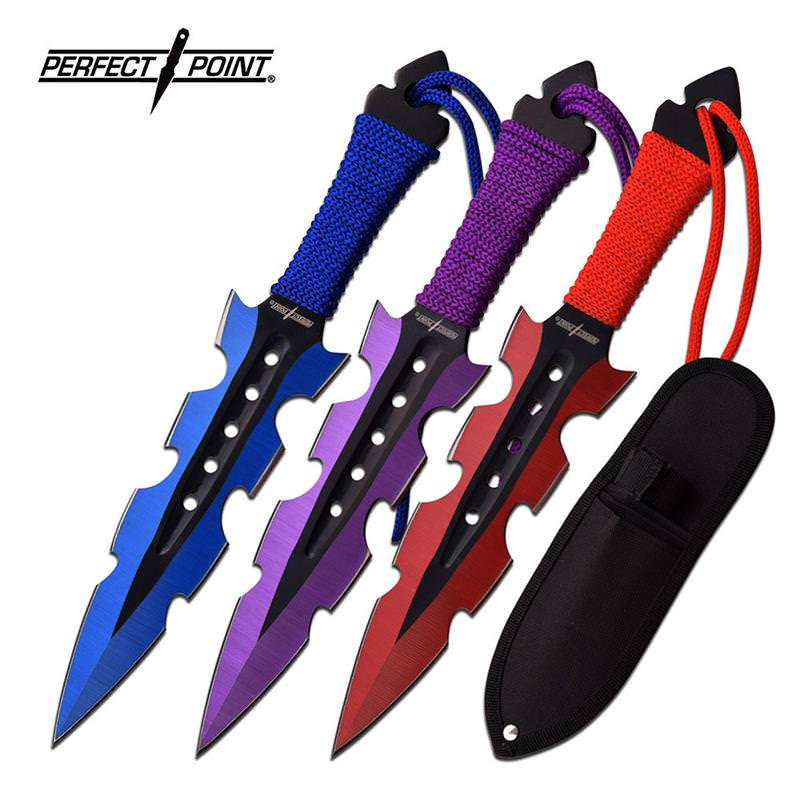 Perfect Point 3 Piece Throwing Knife Set 2 Tone Blue Purple Red - TOPHATTER'S ARMORY DEALS