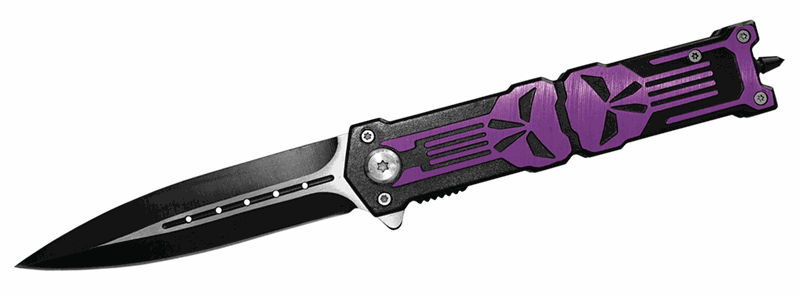 " Punisher " Stiletto Style Spring Assist Knife - Purple Handle - TOPHATTER'S ARMORY DEALS