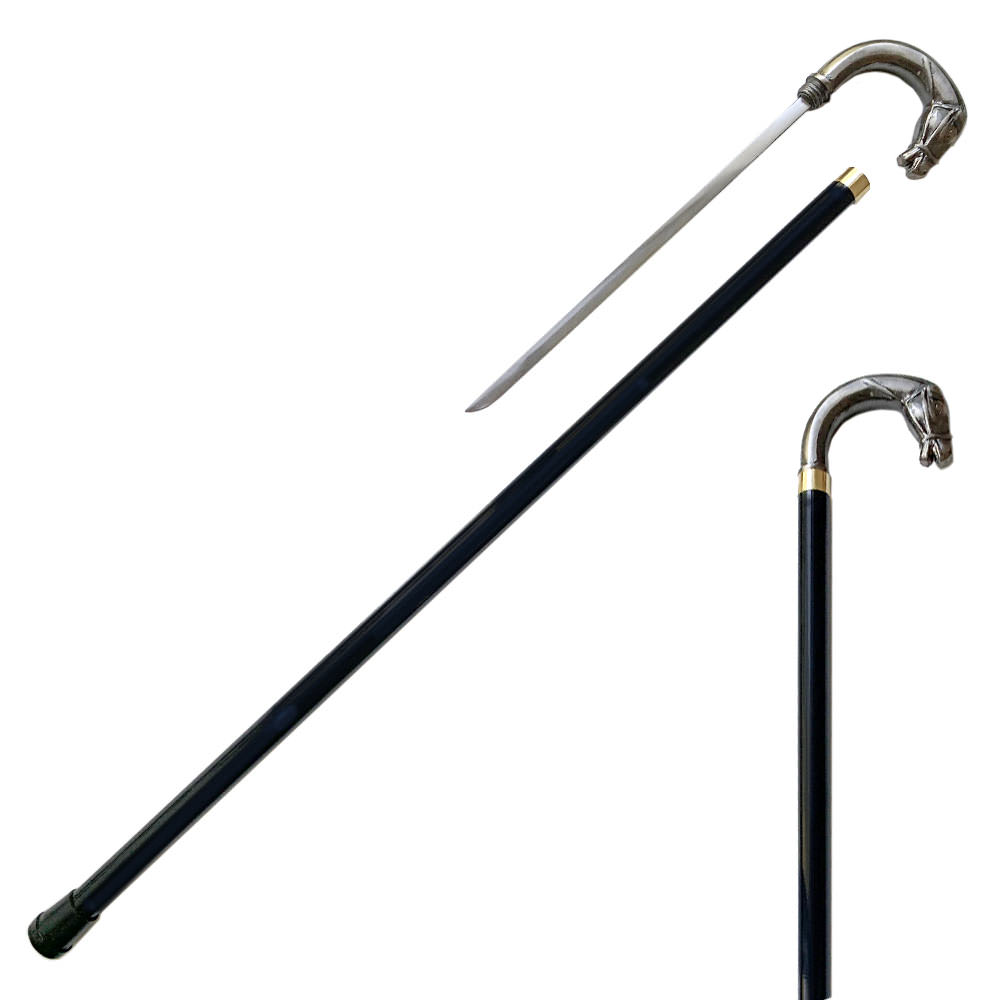 Horse Head Intricate Carved Steel Walking Gentleman's Cane Sword