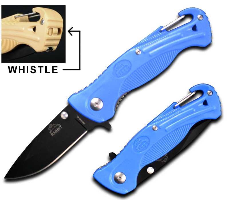 Blue Rescue Spring Assist Folding Knife With Whistle and Belt Hook - TOPHATTER'S ARMORY DEALS
