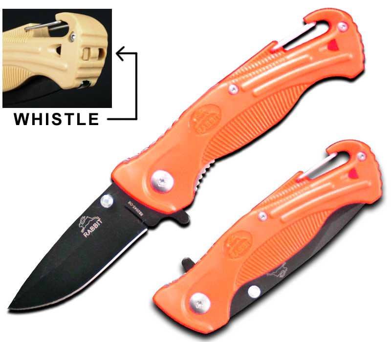 Orange Rescue Spring Assist Folding Knife With Whistle and Belt Hook - TOPHATTER'S ARMORY DEALS