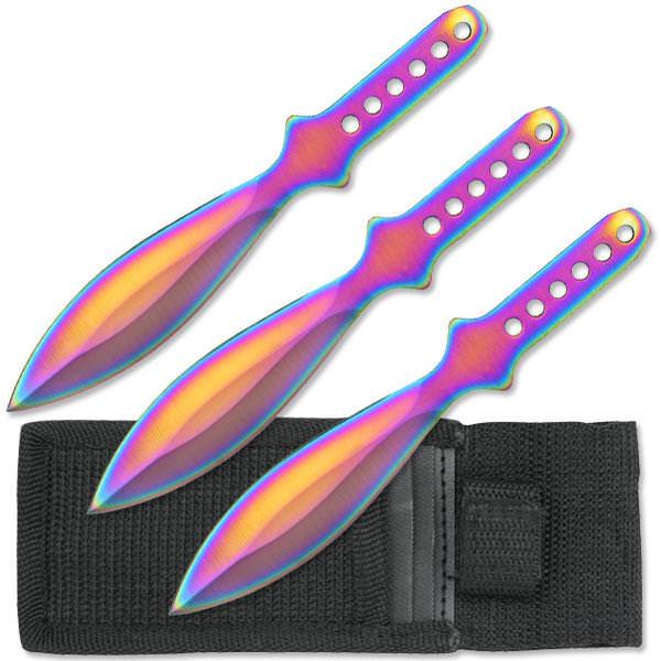 3 Pc. Rainbow Fantasy Metal Throwing Knife Set 6 inch Overall - TOPHATTER'S ARMORY DEALS