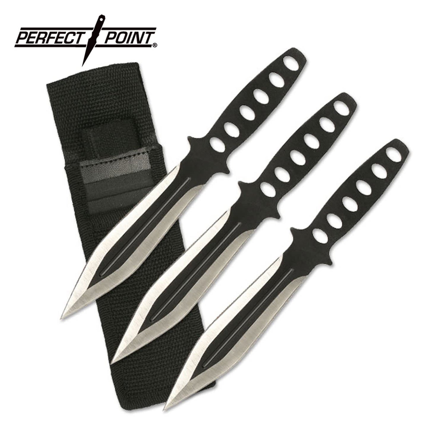 8" Two Tone Black Stainless Steel 3 Piece Set Throwing Knives with Sheath