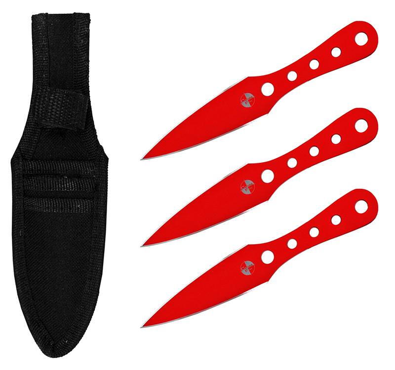 3 Pcs Red Finish Tactical Throwing Knife Set 10 Inch Overall