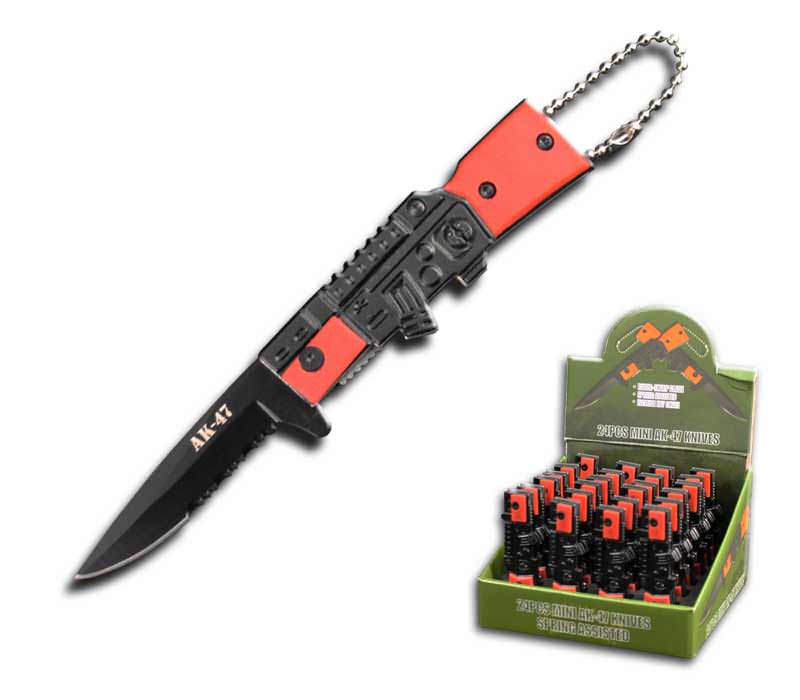 3" Closed 24 Pcs Mini AK-47 Design Assisted Opening Knife Set in Display Box
