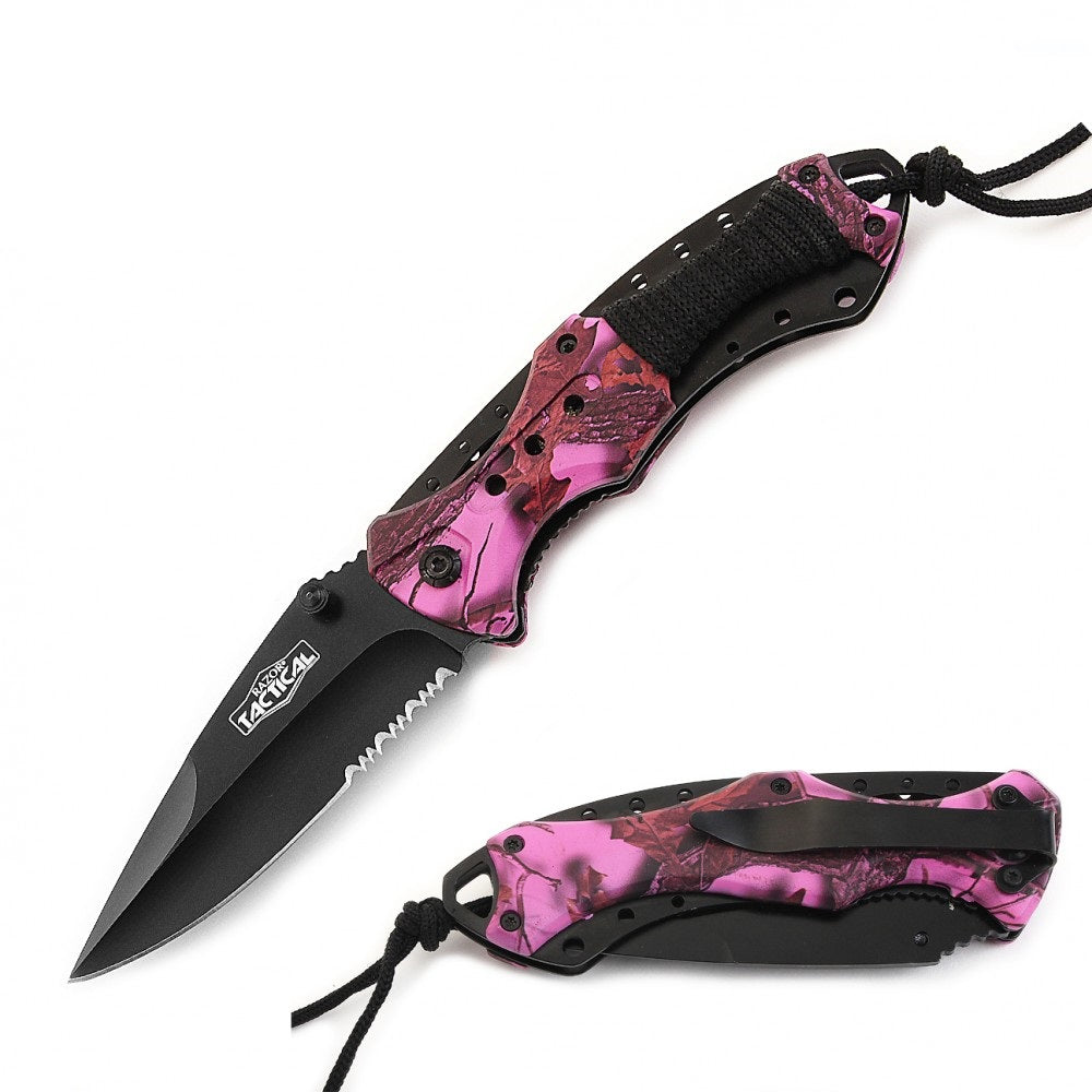 Spring Assist - 'Legal Auto Knife' - Military Fighter - Pink Camo