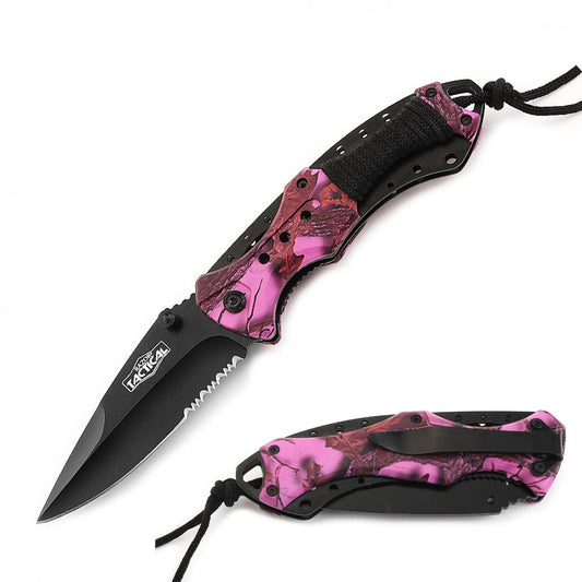 Spring Assist - 'Legal Auto Knife' - Military Fighter - Pink Camo