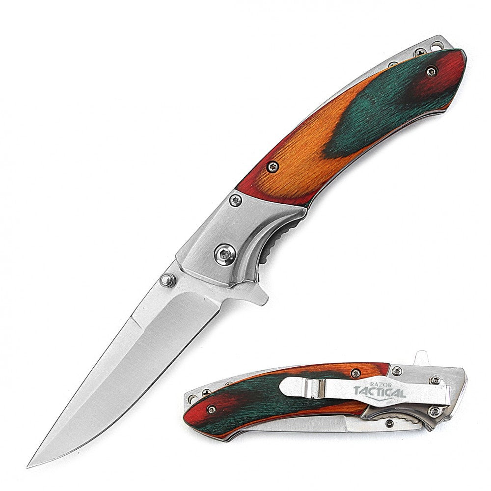 4.5 Inch Closed Slimline Spring Assist Knife Color Wood Handle