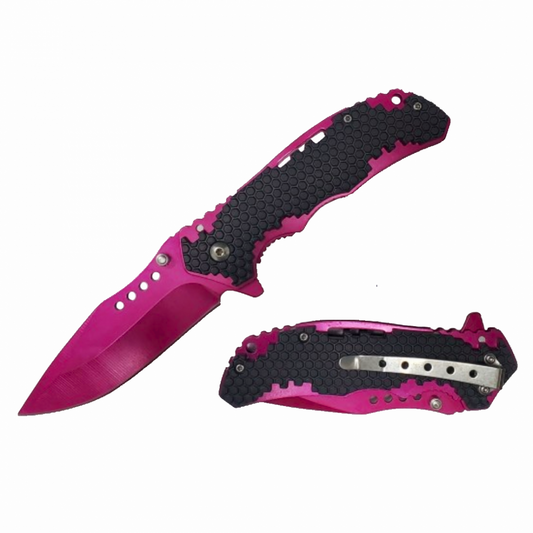 Honey Comb Pink Spring Assist Folding Pocket Knife