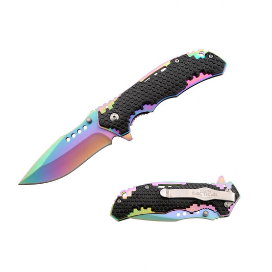 Honey Comb Rainbow Spring Assist Folding Pocket Knife