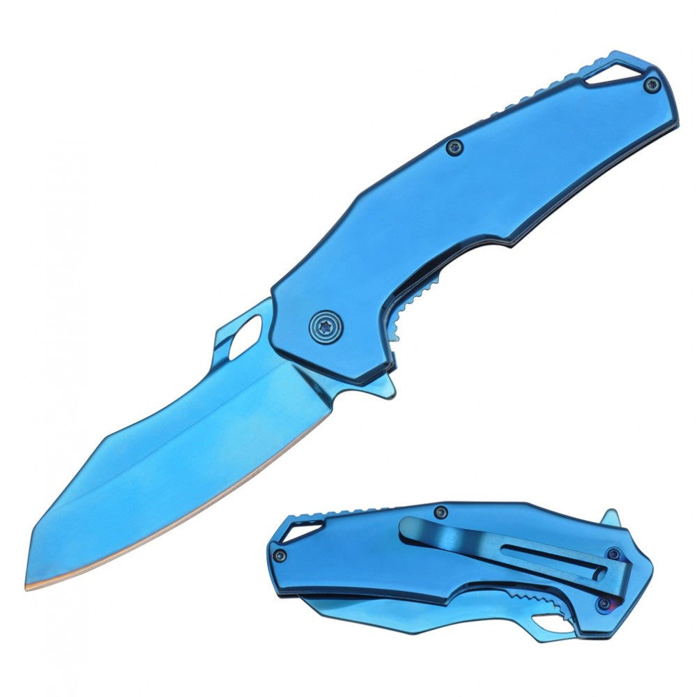 8 Inch Blue Executive Spring Assist Folding Pocket Knife - TOPHATTER'S ARMORY DEALS