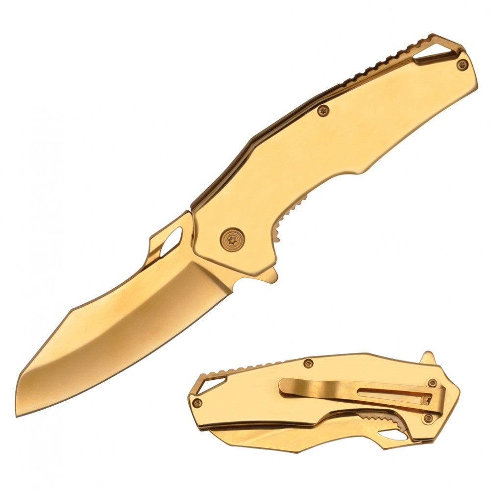 8 Inch Gold Executive Spring Assist Folding Pocket Knife - TOPHATTER'S ARMORY DEALS