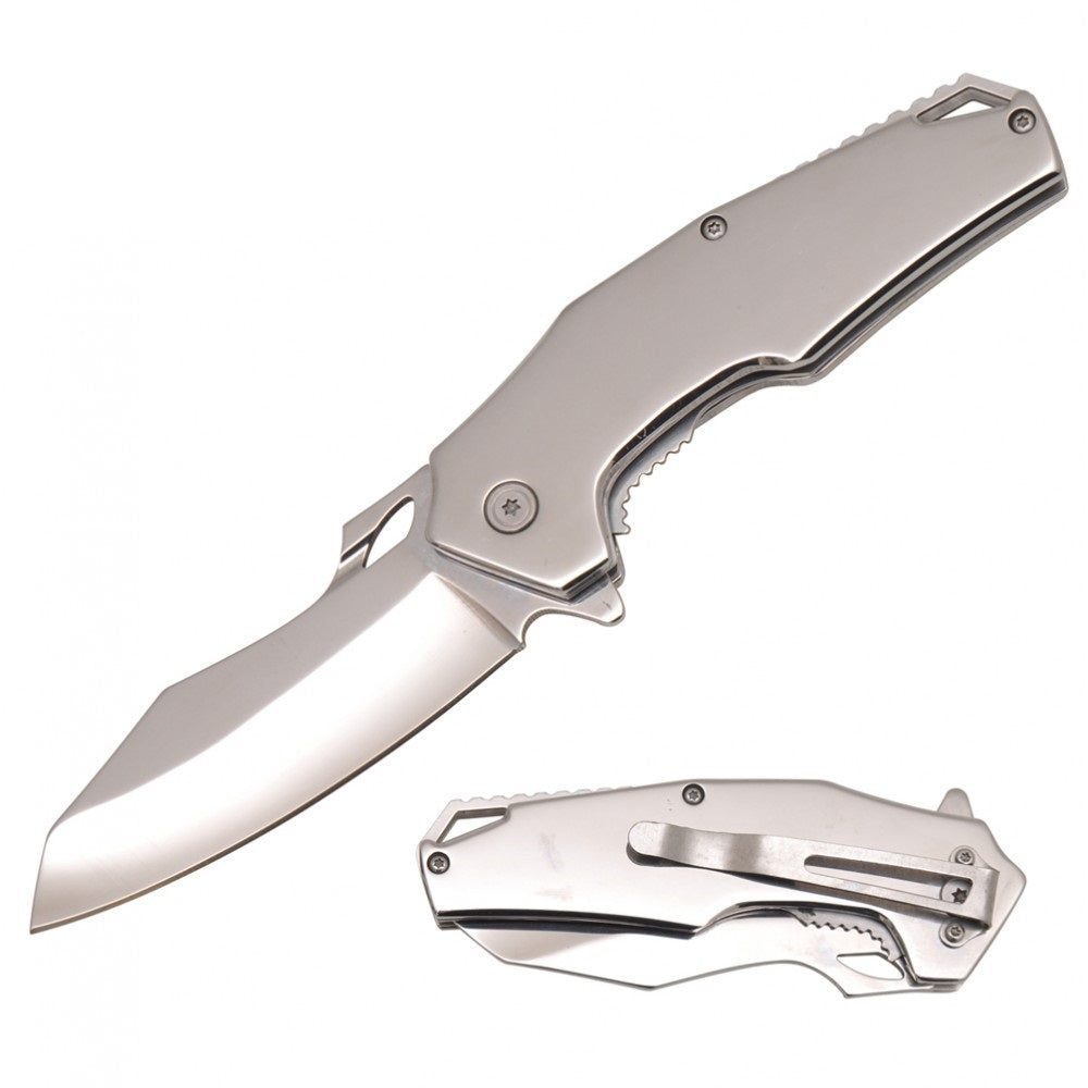 8 Inch Silver Executive Spring Assist Folding Pocket Knife - TOPHATTER'S ARMORY DEALS