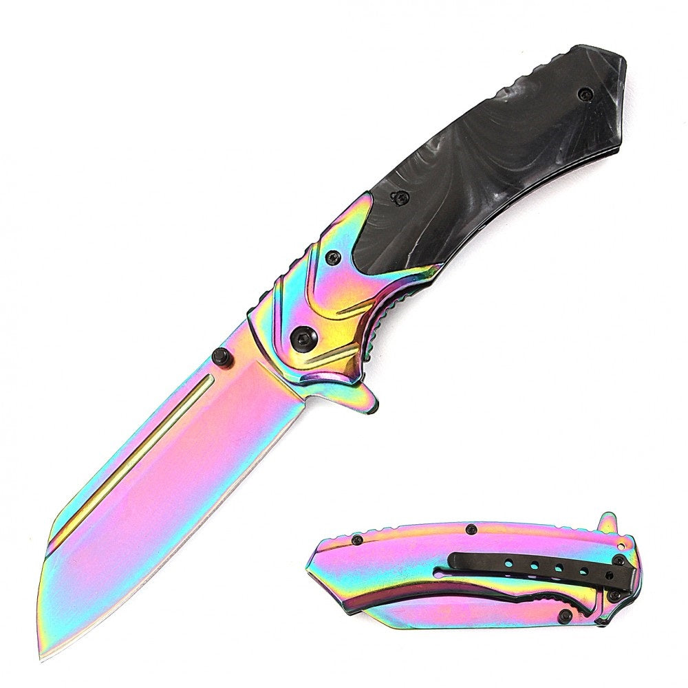 8" Classic Black Pearl Handle Assisted Open Pocket Knife Cleaver Blade - TOPHATTER'S ARMORY DEALS