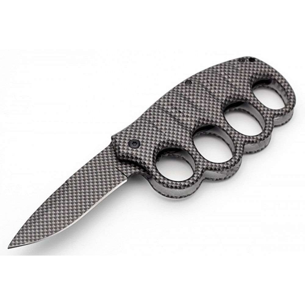 Carbon Fiber Knuckle Guard Defense Blade Spring Assist Folding Knife - TOPHATTER'S ARMORY DEALS