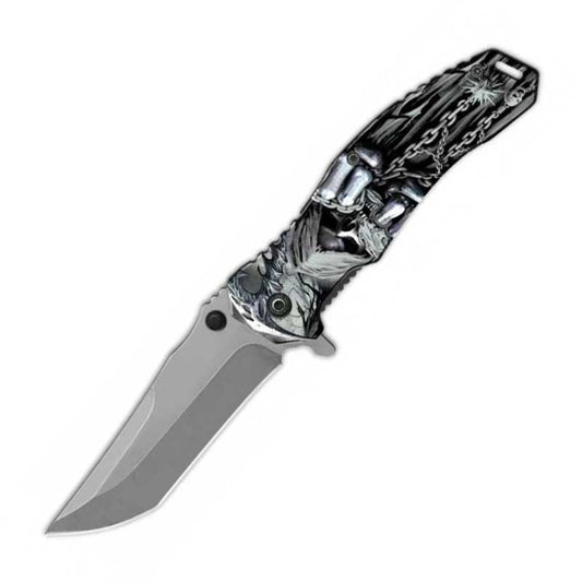 Grim Reaper Chain Spring Assisted Folding Pocket Knife - Grey