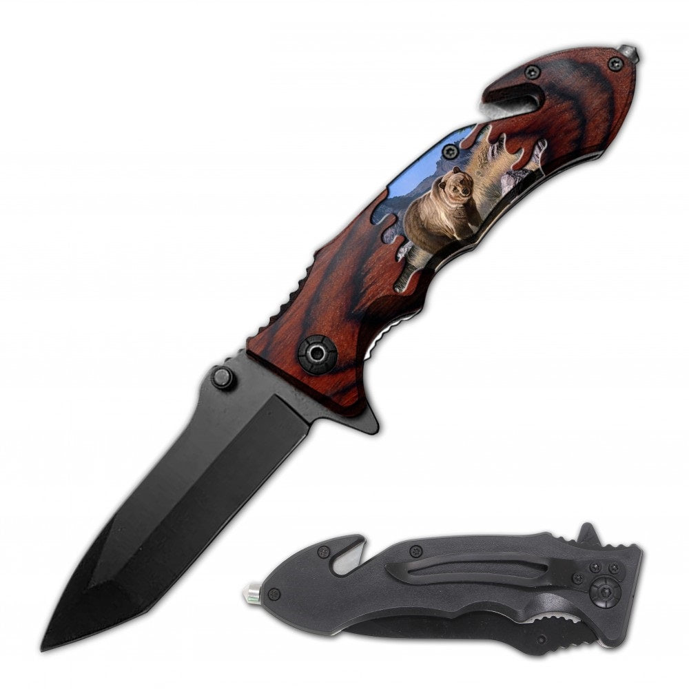 Bear Rescue Folding Spring Assist Open EDC Pocket Knife - TOPHATTER'S ARMORY DEALS