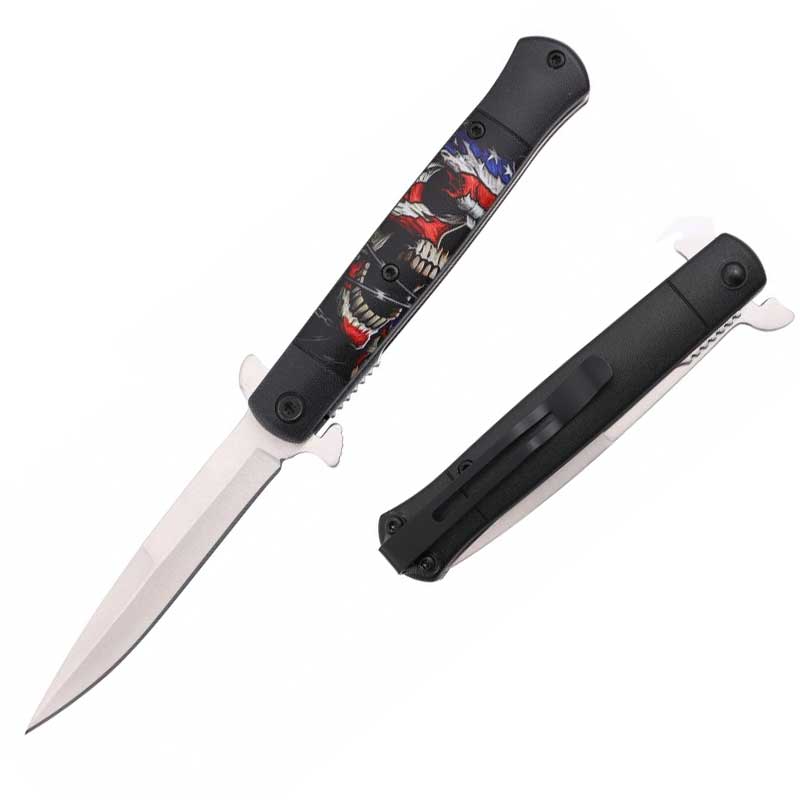 Skull USA Stiletto Style Spring Assist Opening Pocket Knife - TOPHATTER'S ARMORY DEALS