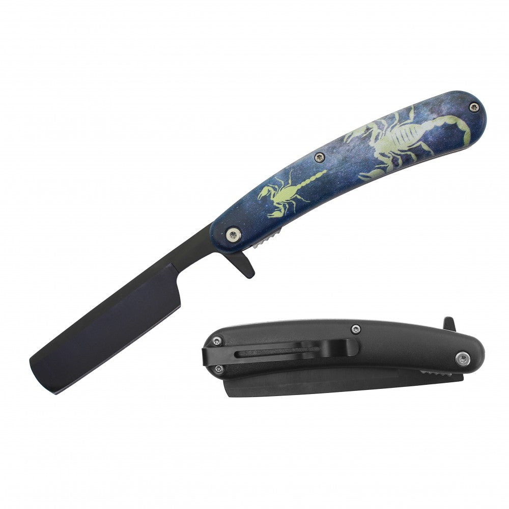 Spring Assist Folding Knife Straight Razor 4" Blade Scorpion - TOPHATTER'S ARMORY DEALS