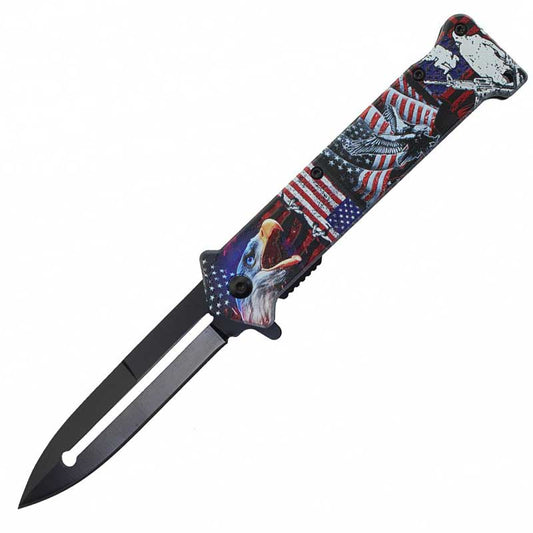 8" USA Flag Spring Assisted Opening Joker Knife