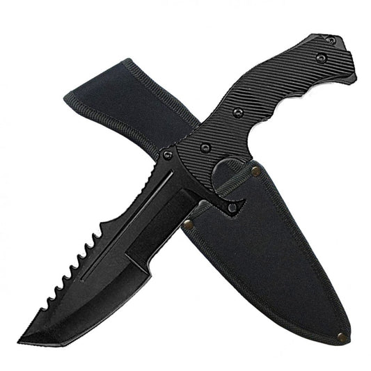 11" Black Military Combat Fighter Hunter Bowie Knife Full Tang Tanto Blade