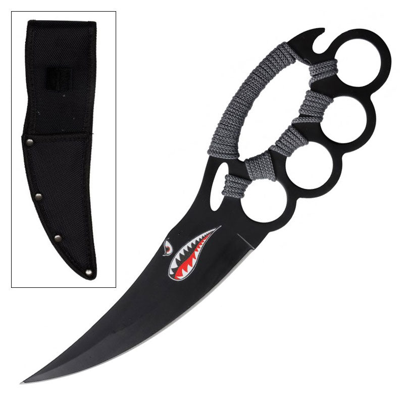 Grey Cord Wrapped Handle Ninja Knuckle Fighter Cobra Knife