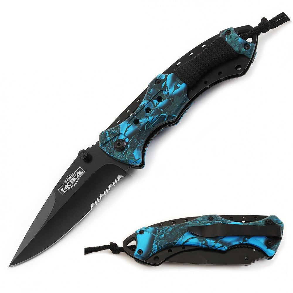 Spring Assist - 'Legal Auto Knife' - Military Fighter - Blue Camo - TOPHATTER'S ARMORY DEALS