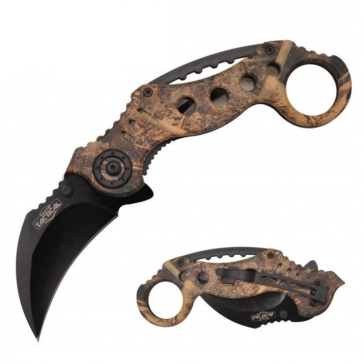 Spring Assist - 'Legal Automatic' Knife - Tree Camo Karambit Tactical