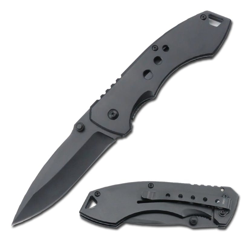 Black Titanium Spring Assisted Open Tactical Folding Pocket Knife - TOPHATTER'S ARMORY DEALS