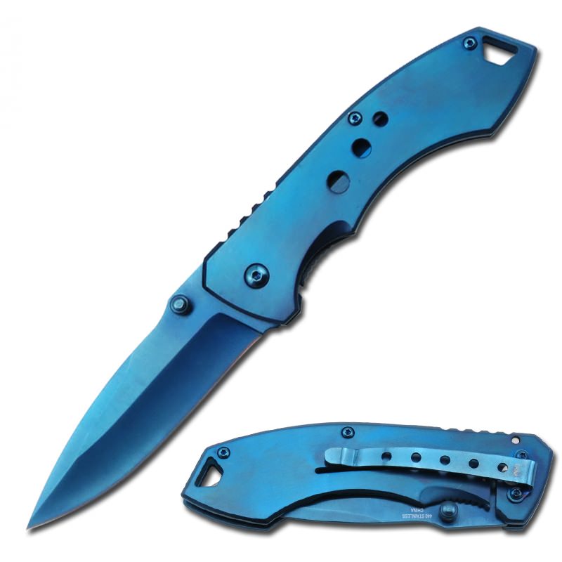 Blue Titanium Spring Assisted Open Tactical Folding Pocket Knife - TOPHATTER'S ARMORY DEALS