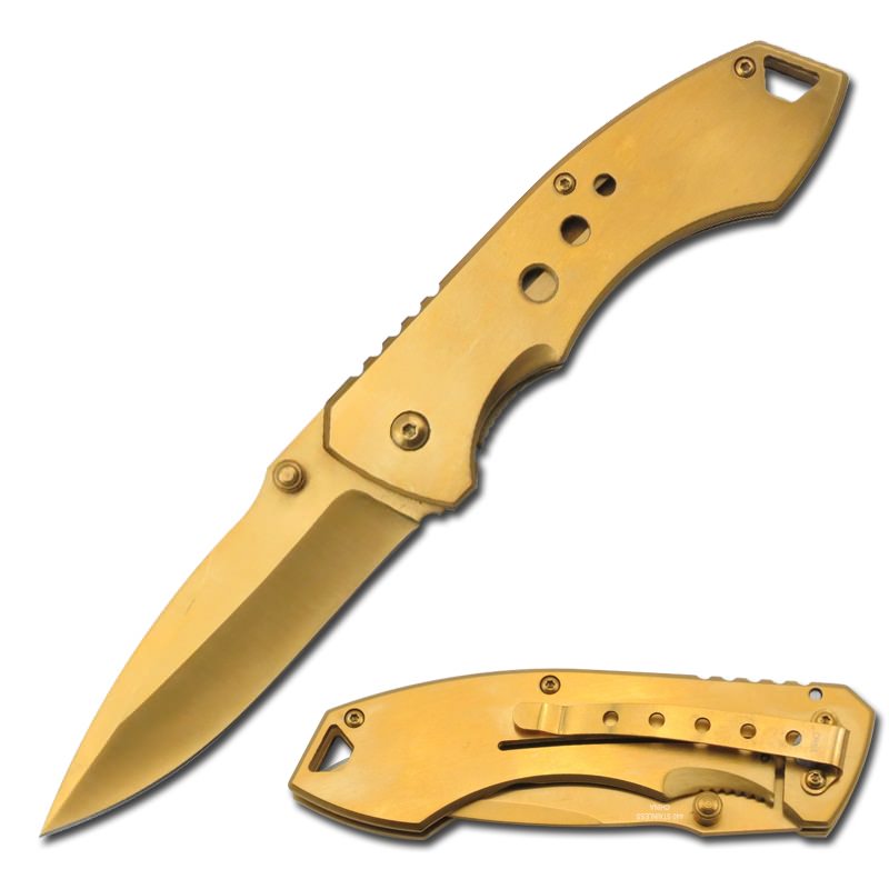 Golden Titanium Spring Assisted Open Tactical Folding Pocket Knife
