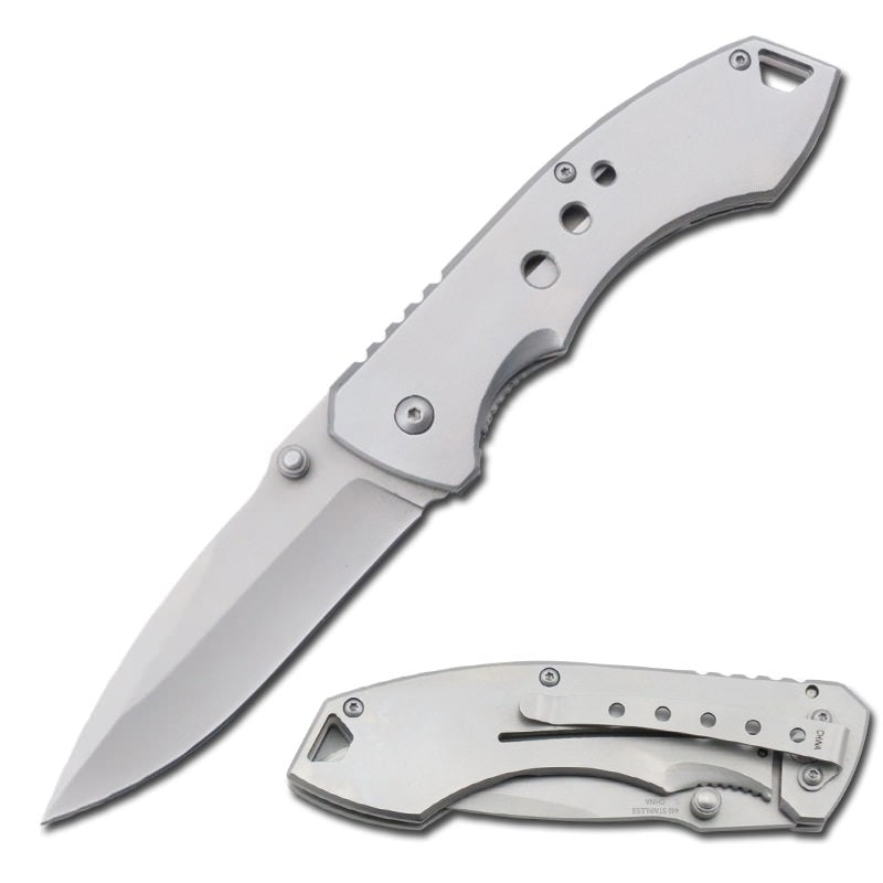 Silver Titanium Spring Assisted Open Tactical Folding Pocket Knife