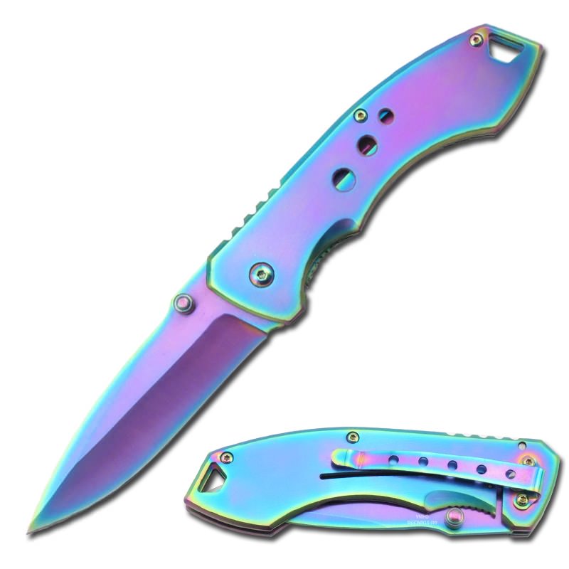 Rainbow Titanium Spring Assisted Open Tactical Folding Pocket Knife - TOPHATTER'S ARMORY DEALS
