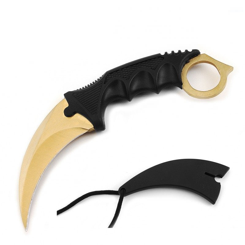Golden Tactical Combat Karambit Neck Knife Survival Hunting Fixed Blade - TOPHATTER'S ARMORY DEALS