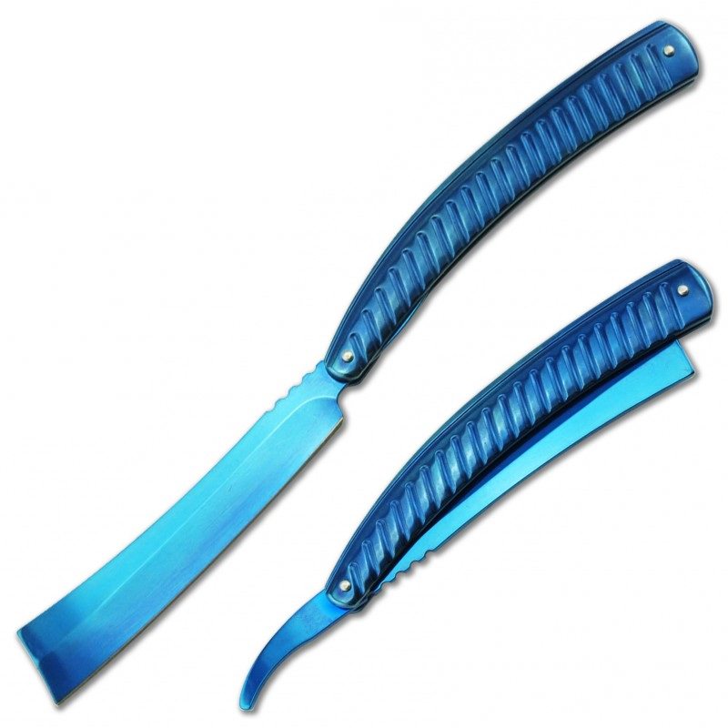 Blue Straight Blade Barber Razor Folding Pocket Knife Shaving Cutlery