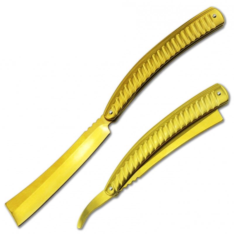 Golden Finish Straight Blade Barber Razor Folding Pocket Knife Shaving Cutlery - TOPHATTER'S ARMORY DEALS