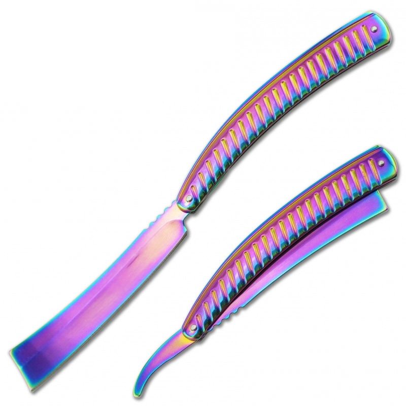 Rainbow Finish Straight Blade Barber Razor Folding Pocket Knife Shaving Cutlery - TOPHATTER'S ARMORY DEALS