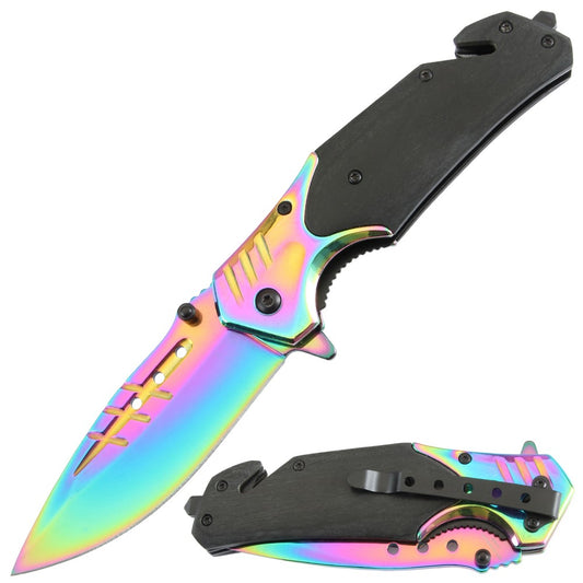 Rainbow Titanium Fade Tactical Spring Assisted Pocket Knife